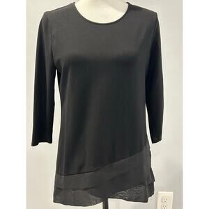 Chico’s Black Tunic Top with Elegant Sheer Layering Detail across the bottom